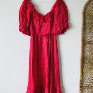 70s vintage red ruffle dance dress